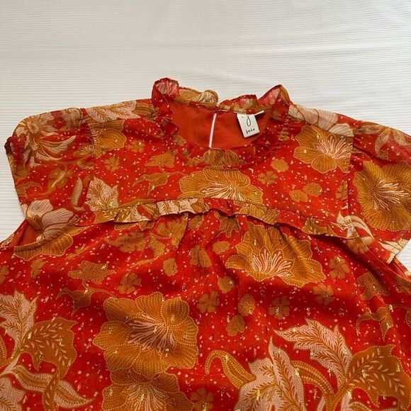 Joie Women’s Orange Yellow Floral Ruffle Short Sleeve Blouse Top Size Medium - Picture 2 of 6